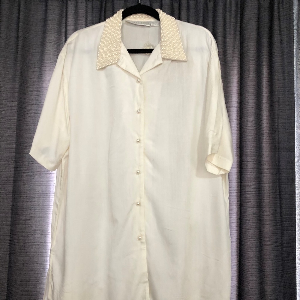 White Blouse with Beaded Neck
